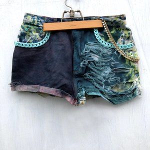 Ate11 hand dyed and embellished distressed shorts